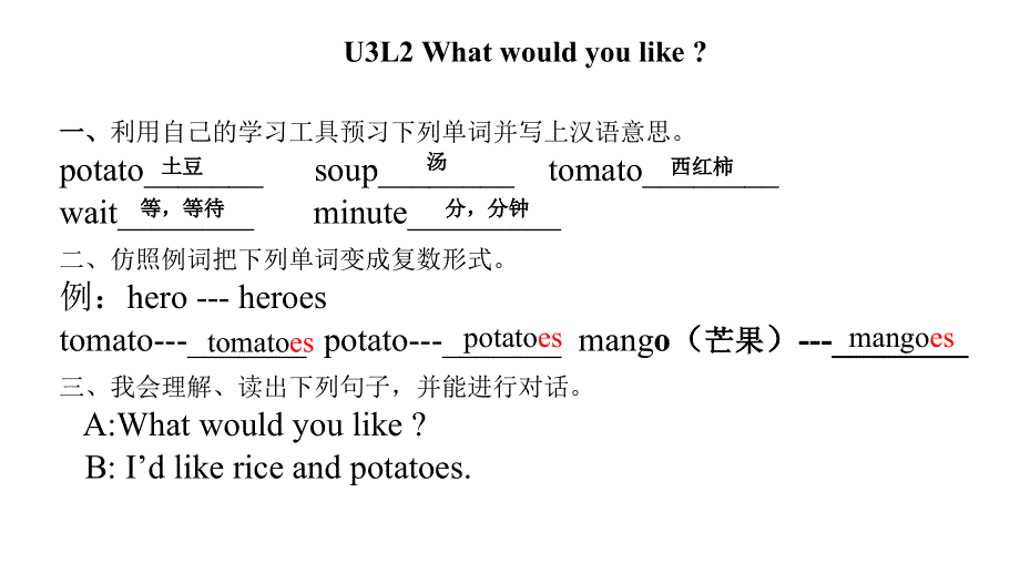 四年级下册英语课件-Unit 3 RestaurantLesson 2 What would you like∣鲁科版（五四制） (共20张PPT).ppt_第3页