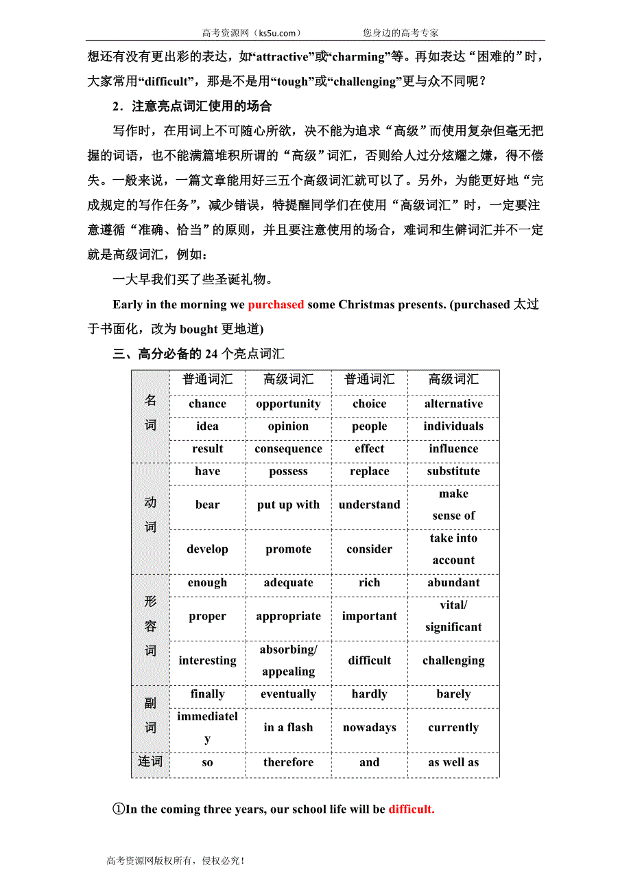2020届高三英语 二轮复习循序写作每周一卷步步登高第四周　不落俗套的亮点词汇 WORD版含答案.doc_第3页