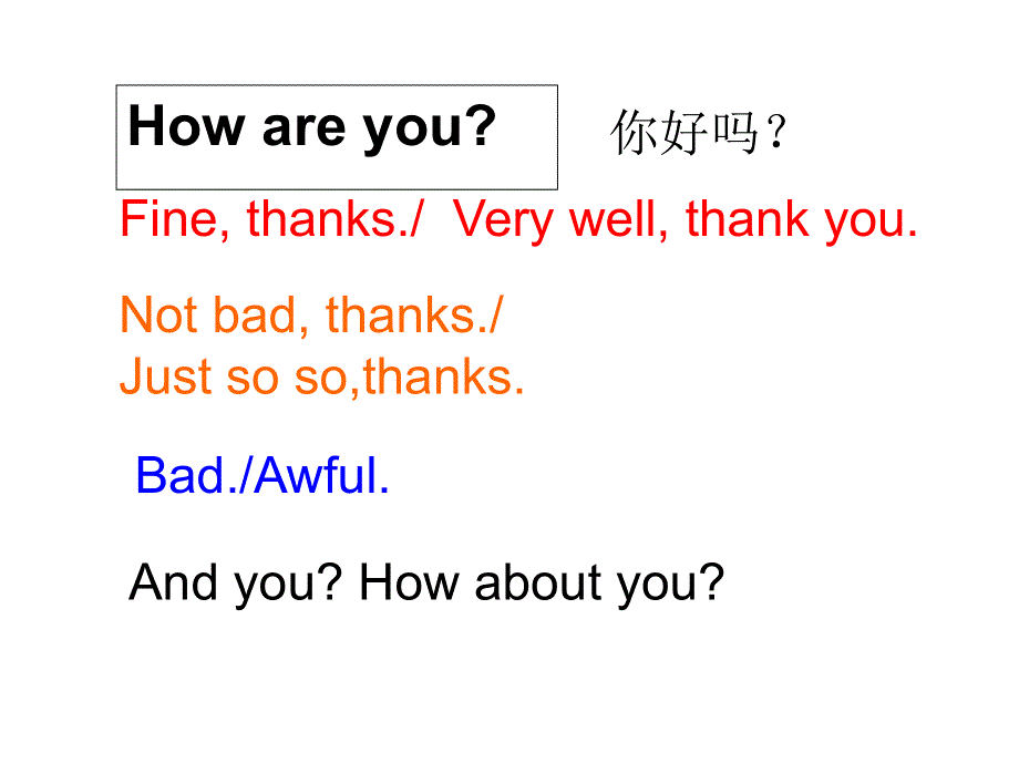 四年级下册英语课件－Lesson 1 How are you？｜冀教版 (共13张PPT).ppt_第3页