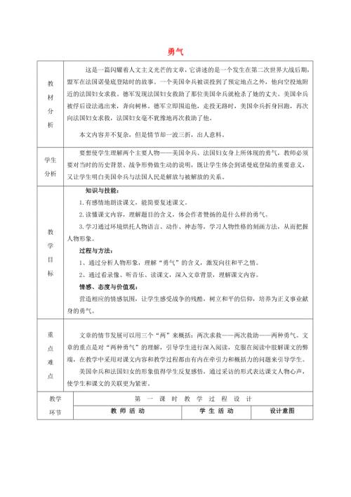 六年级下语文教学设计勇气_冀教版.doc