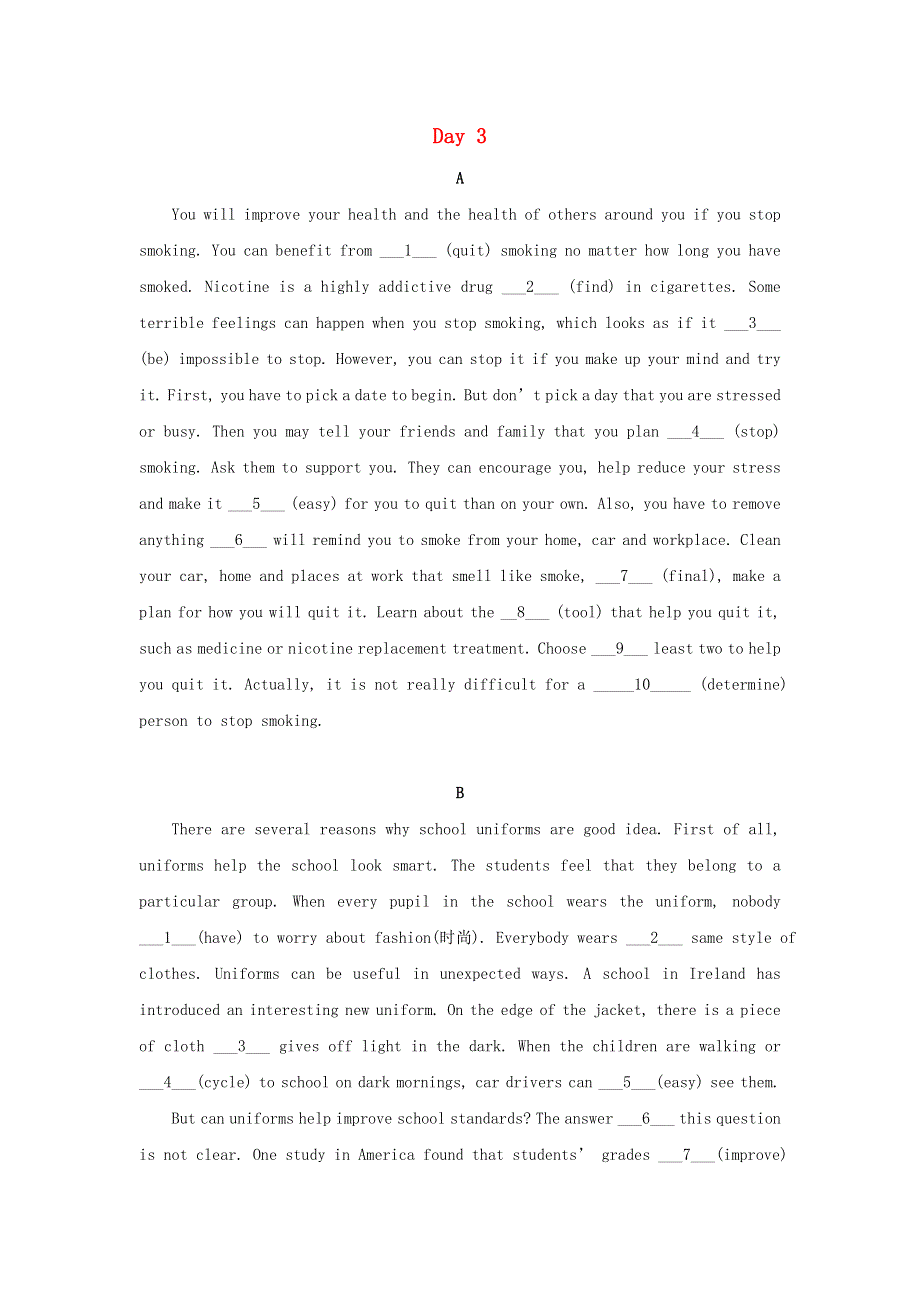 2020-2021学年高二英语寒假提升天天练之语法填空 Day 3（含解析）.doc_第1页