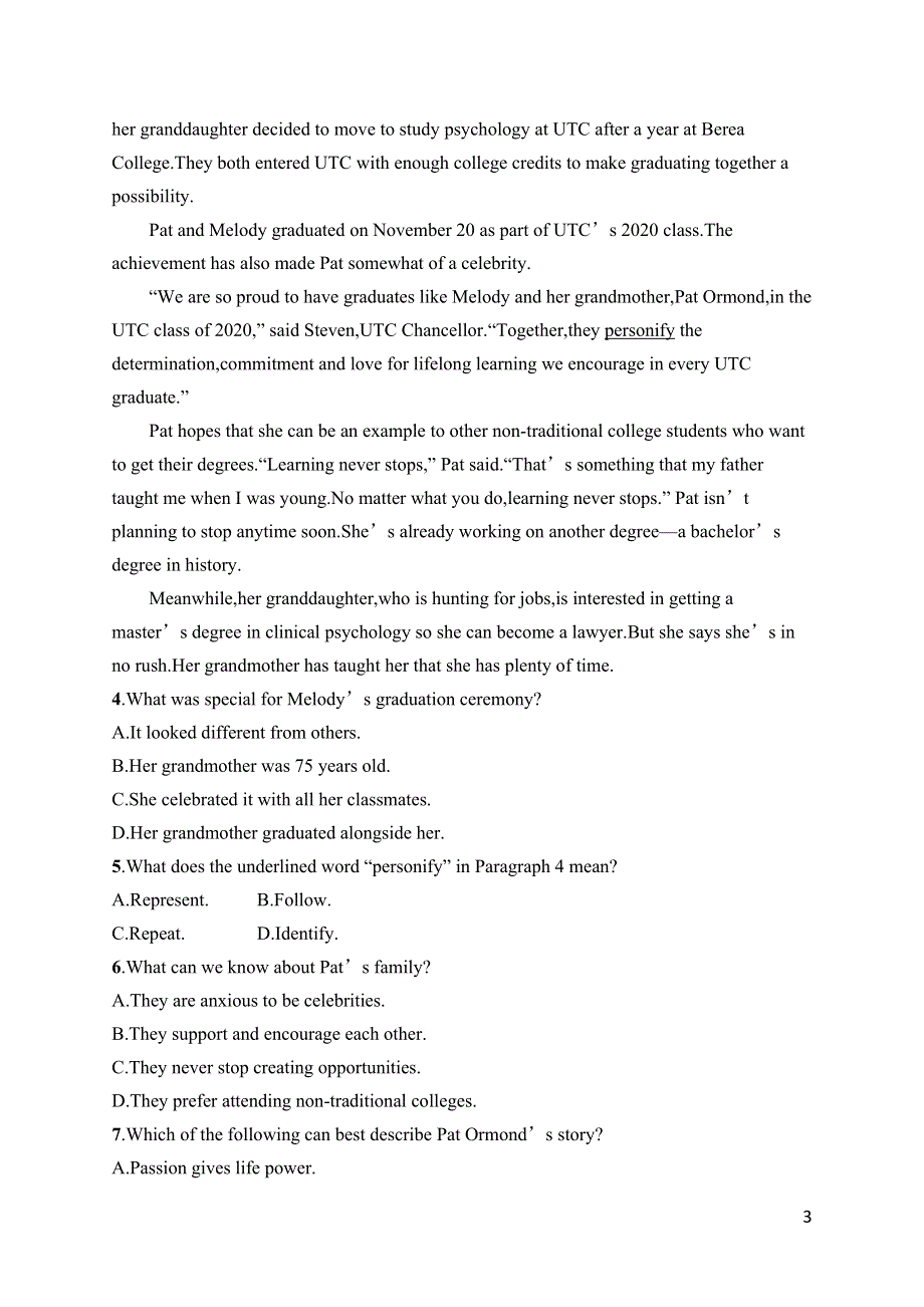 2023届高考外研版英语一轮复习试题（适用于老高考新教材）必修第一册　UNIT 1　阅读理解题组——练速度 WORD版含解析.docx_第3页