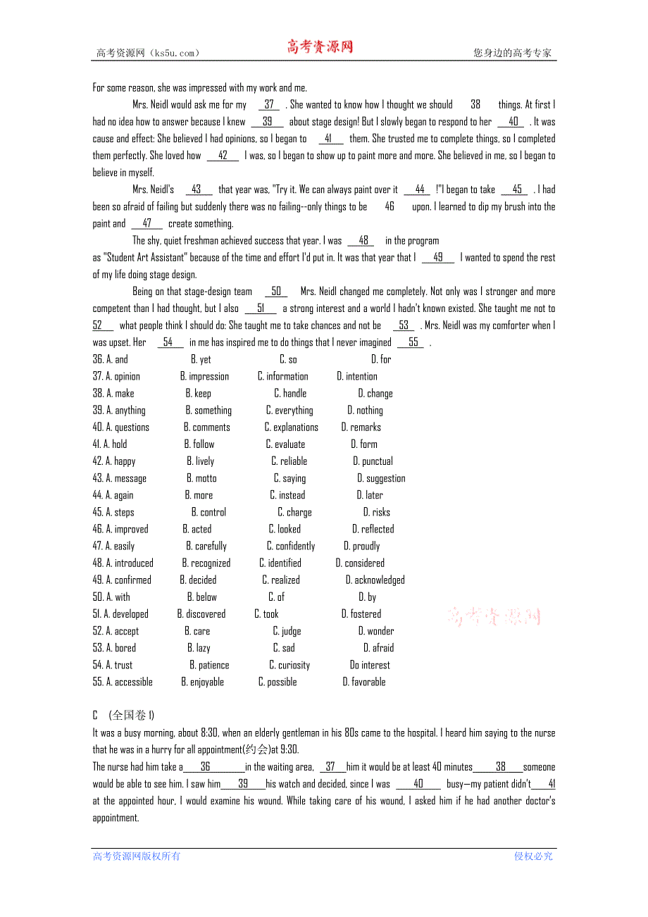 十年高考【2002-2011】英语分类汇编----2010年高考完型填空.doc_第2页