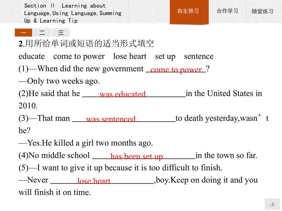 2020-2021学年高中英语人教版必修1课件：UNIT 5　SECTION Ⅱ　LEARNING ABOUT LANGUAGEUSING LANGUAGESUM .pptx_第3页