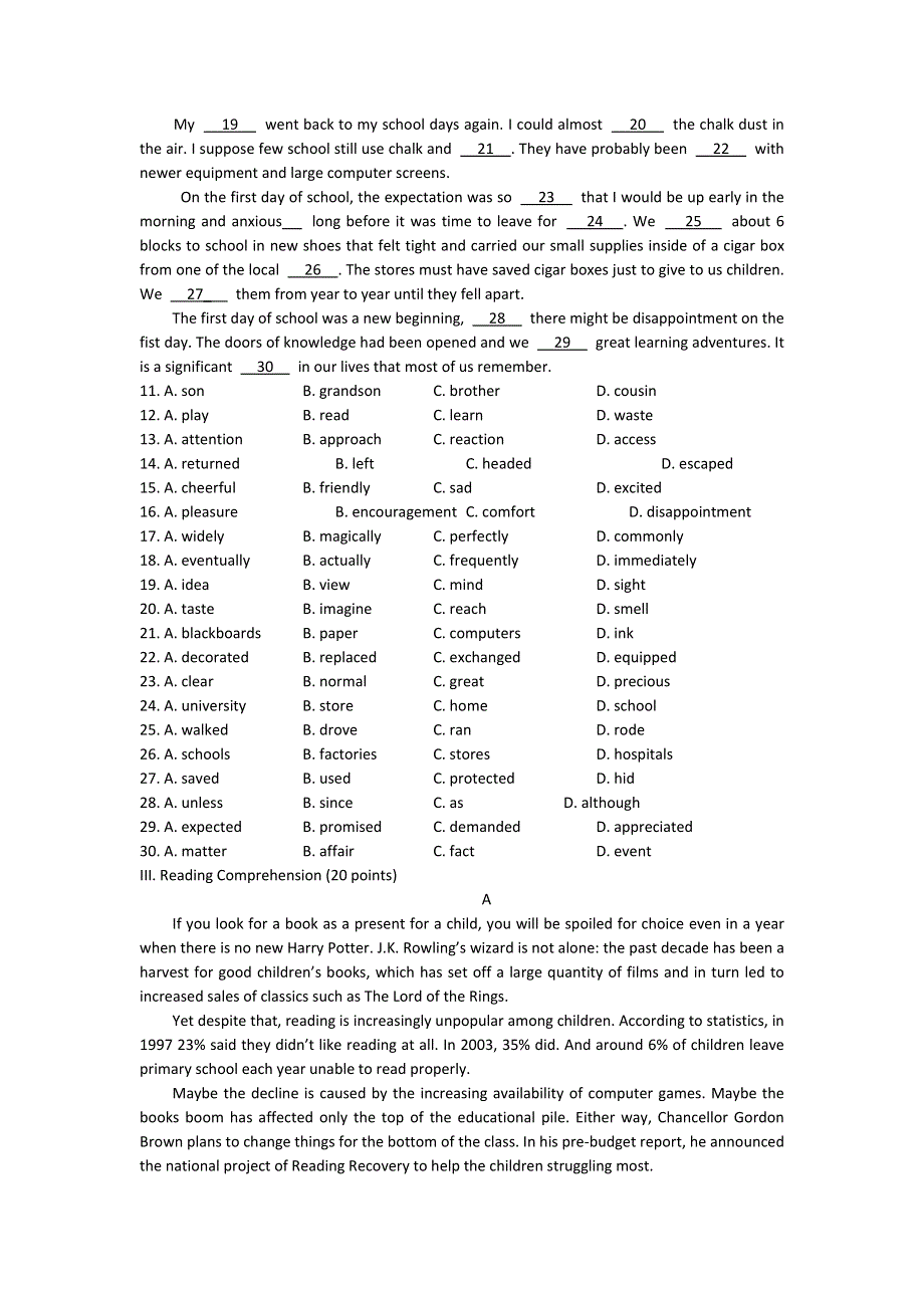 2019届高三人教版英语一轮复习单元测试：BOOK 1 UNIT 1 WORD版含答案.doc_第2页