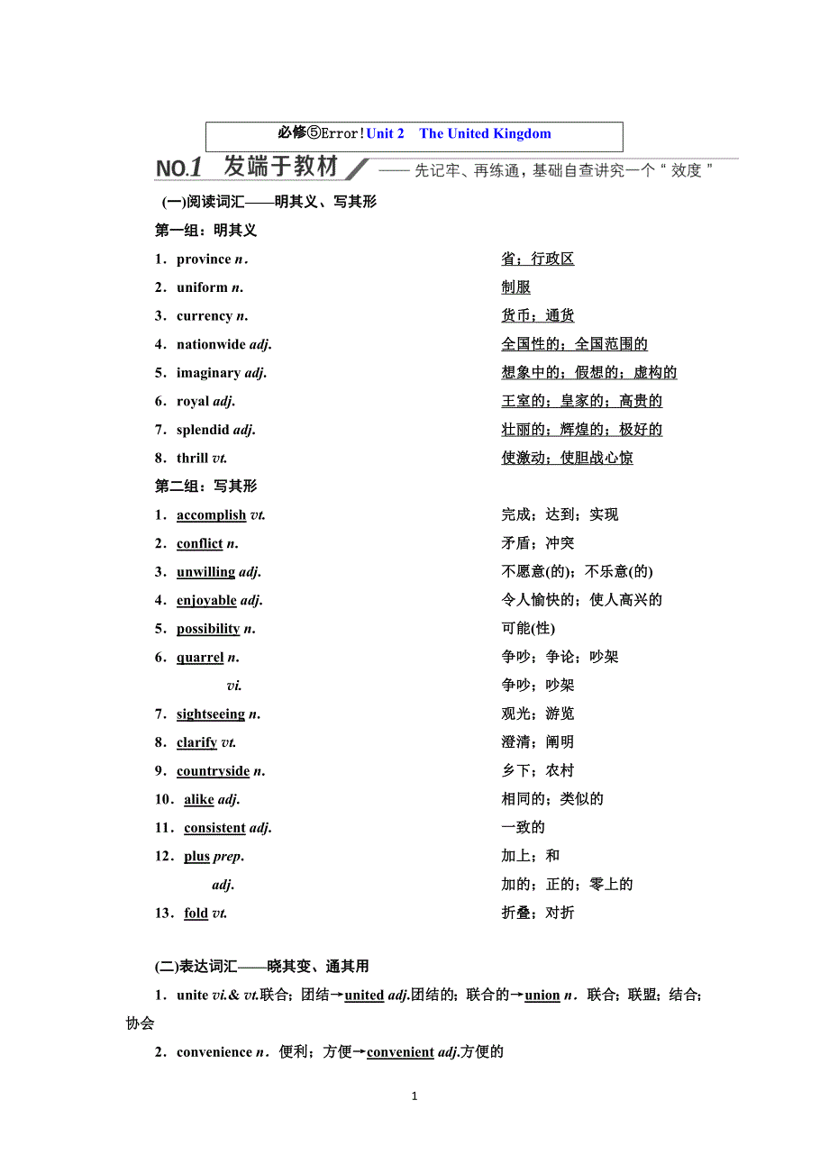 2022高考人教版英语一轮复习学案：必修⑤UNIT 2　THE UNITED KINGDOM WORD版含答案.doc_第1页