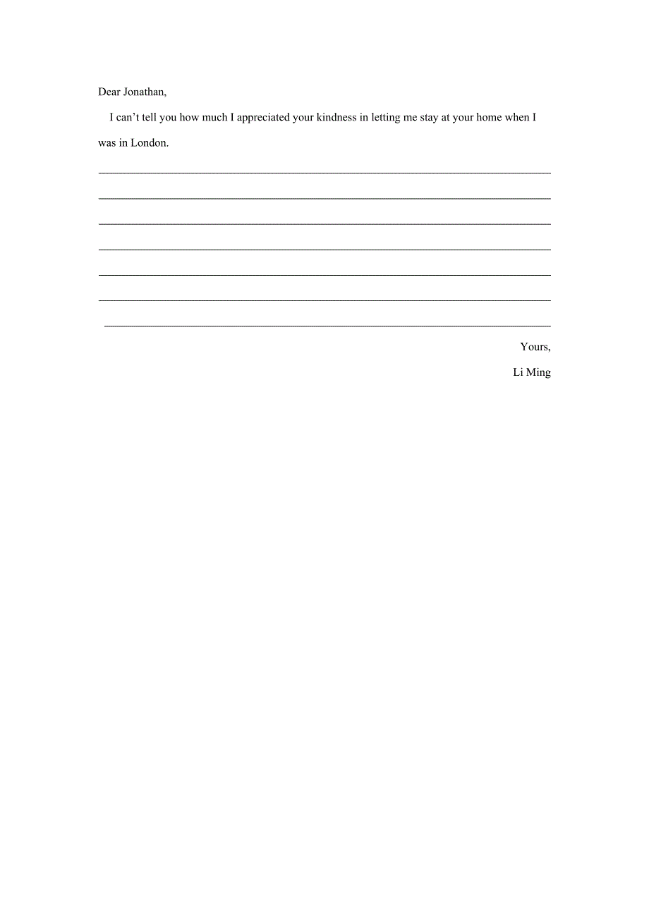 2019届高三英语二轮复习书面表达专项练习：（4）应用文写作-感谢信 WORD版含答案.doc_第2页