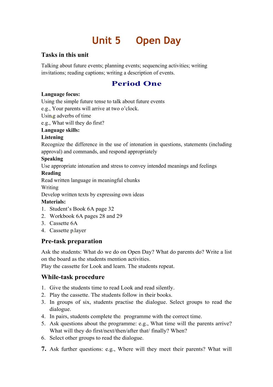 六年级上册英语教案－Unit 5Open Day 牛津上海版.doc_第1页