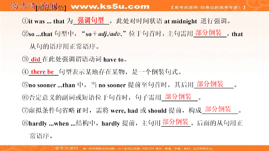 2022高考外研版英语一轮课件：第一板块 语法系列专项提能 重难语法课（10） 特殊句式（倒装、强调、省略、THERE BE句型） .ppt_第3页
