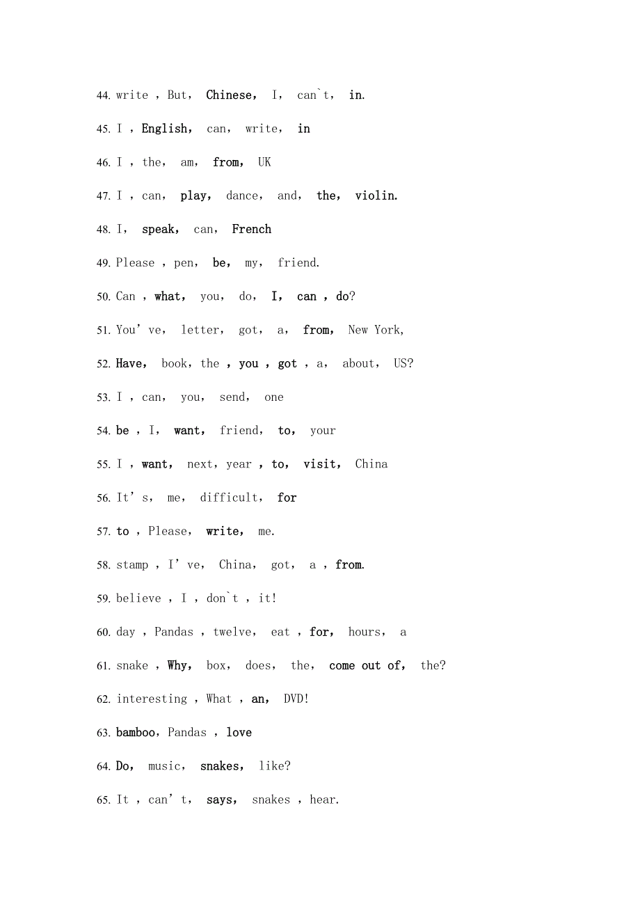 六年级上册英语试题连词成句 外研社.doc_第3页