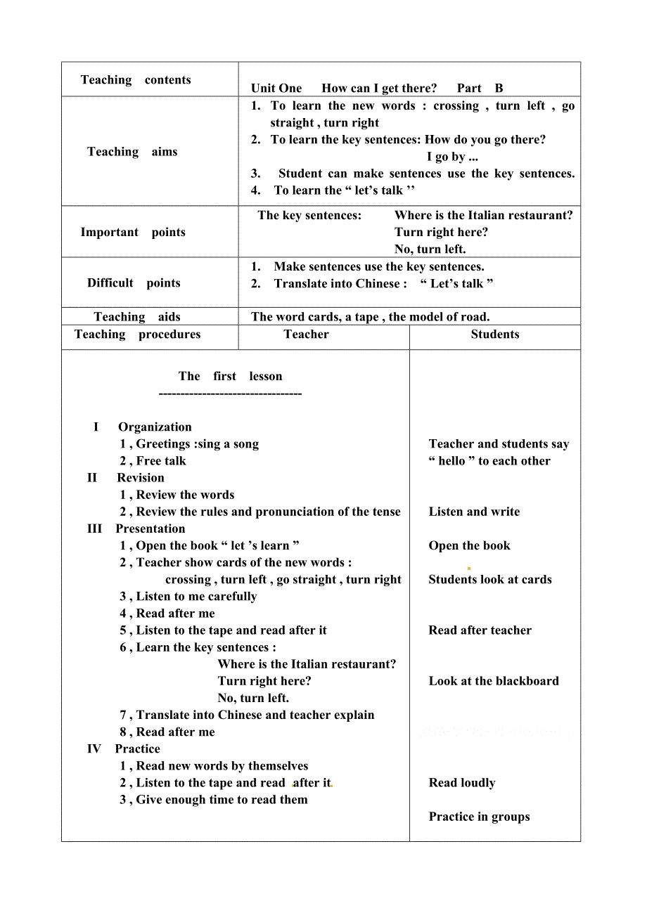 六年级上册英语教案Unit1 PartB人教PEP.doc_第1页