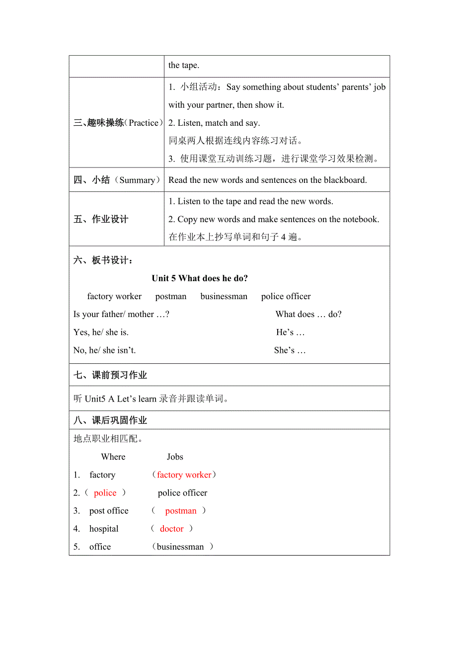 六年级上册英语教案Unit 5 What does he do A Let’s learn 人教.doc_第3页