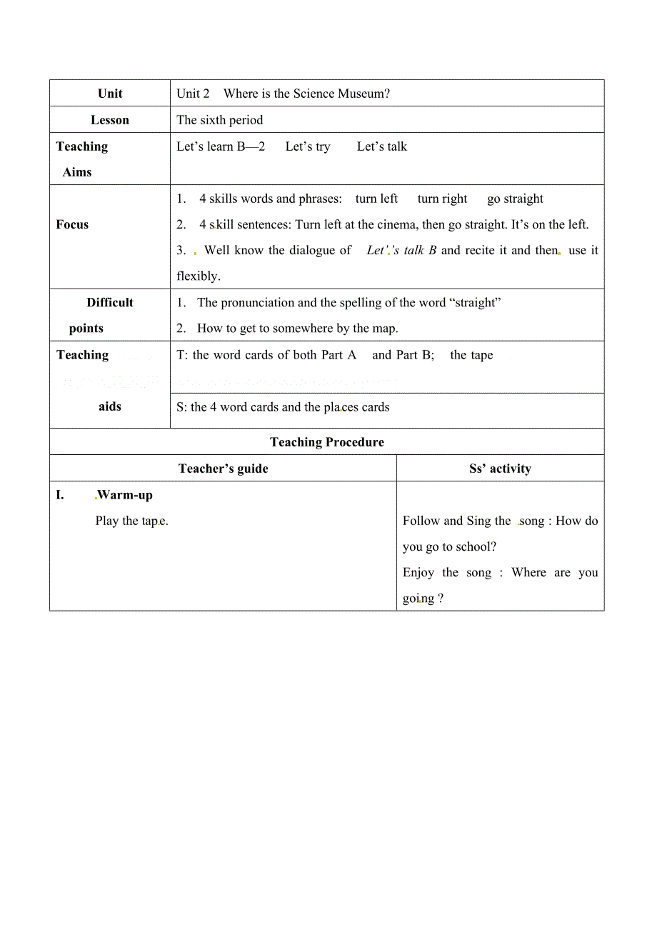 六年级上册英语教案Unit2 Period 6_人教PEP.doc_第1页