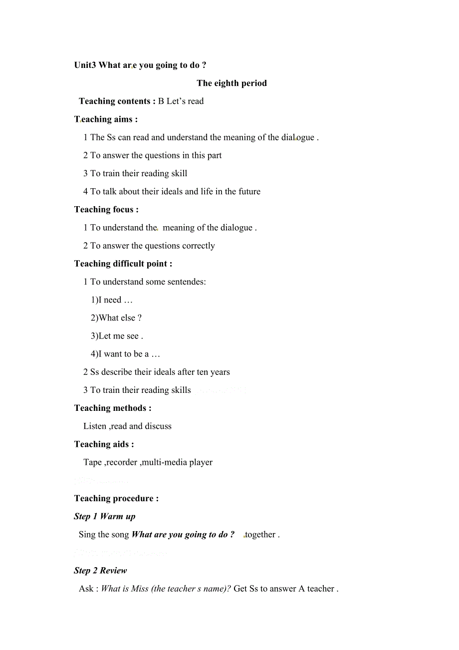 六年级上册英语教案Unit3 Period 8_人教PEP.doc_第1页