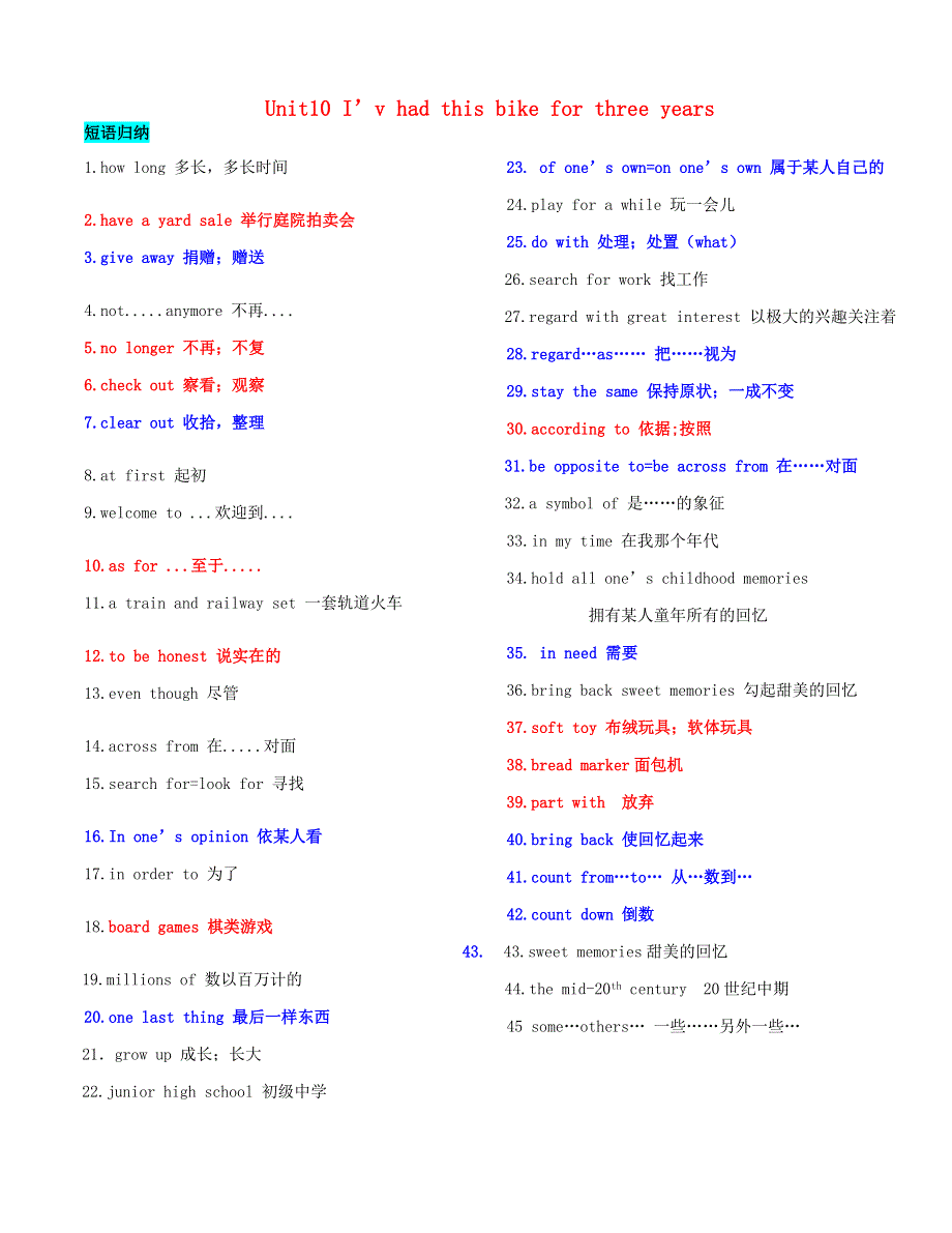 2020八年级英语下册Unit10I’vehadthisbikeforthreeyears重点知识汇总新版人教新目标版.doc_第1页