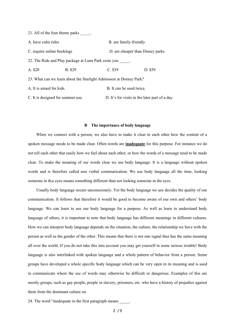 内蒙古2022学年北京师范大学乌海附属学校高二上学期期中考试英语试题.docx_第2页