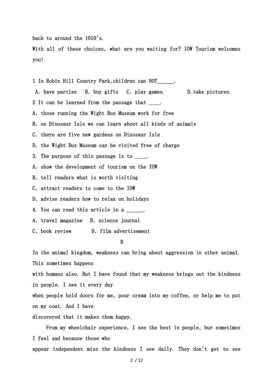 内蒙古2022学年北师大乌海附属学校高一下学期入学考试英语试题.docx_第2页