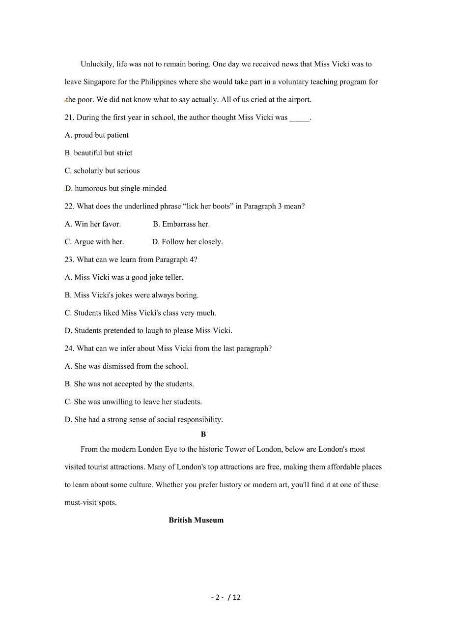 内蒙古2022学年北京师范大学乌海附属学校高二12月月考英语试题.docx_第2页