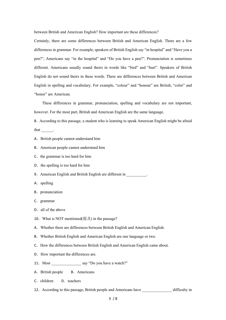 内蒙古2022学年锦山蒙古族中学高一上学期期末考试英语试题.docx_第3页