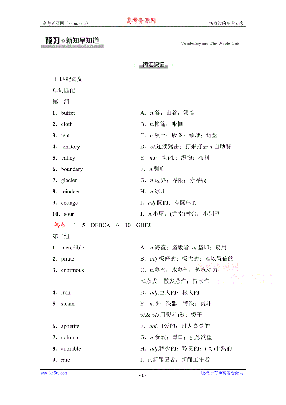 2020-2021学年英语新教材人教版选择性必修第一册学案：UNIT 3 预习·新知早知道 WORD版含解析.doc_第1页