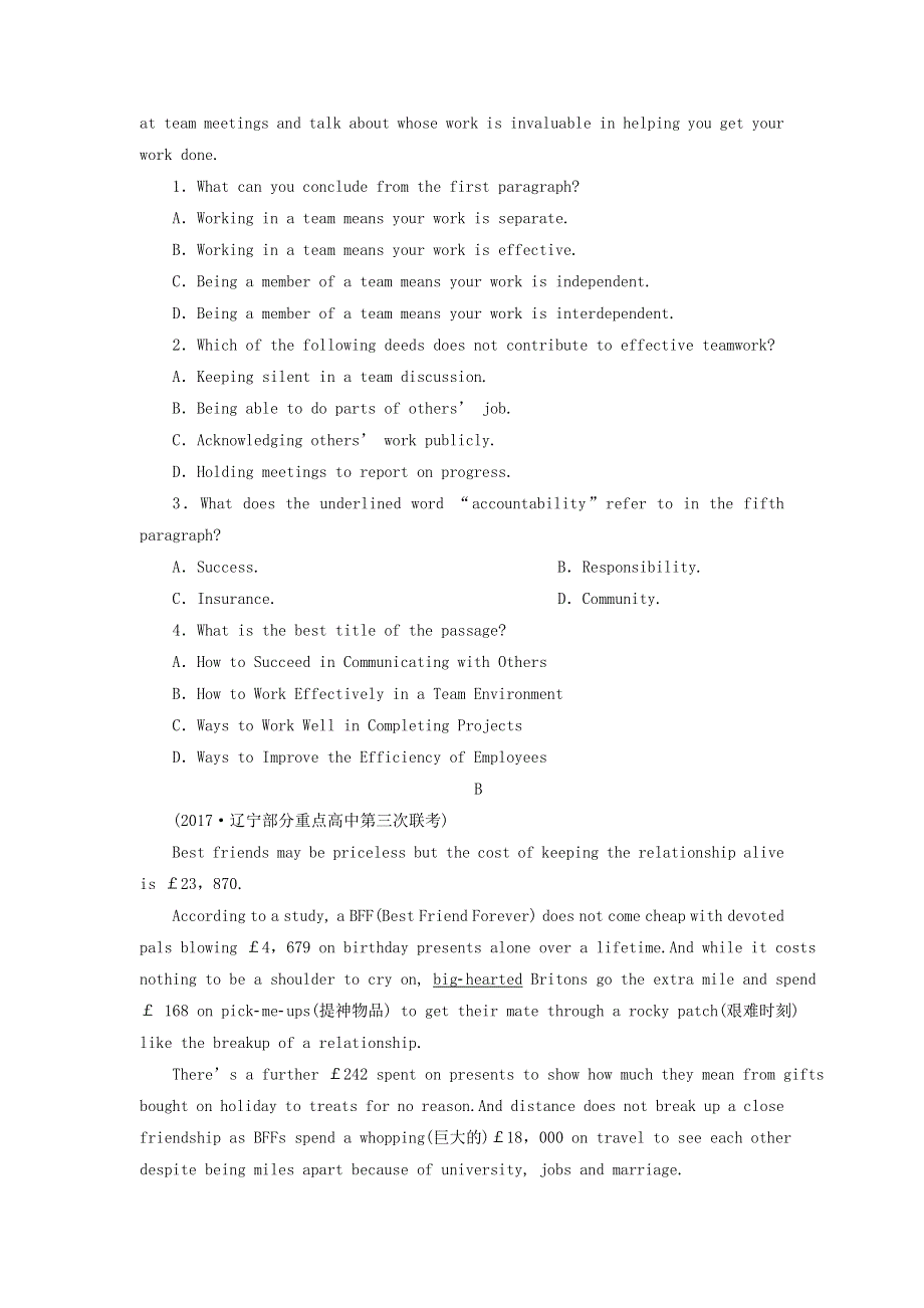 2019届高考英语总复习（练习）：阅读提速练（6） WORD版含答案.doc_第2页