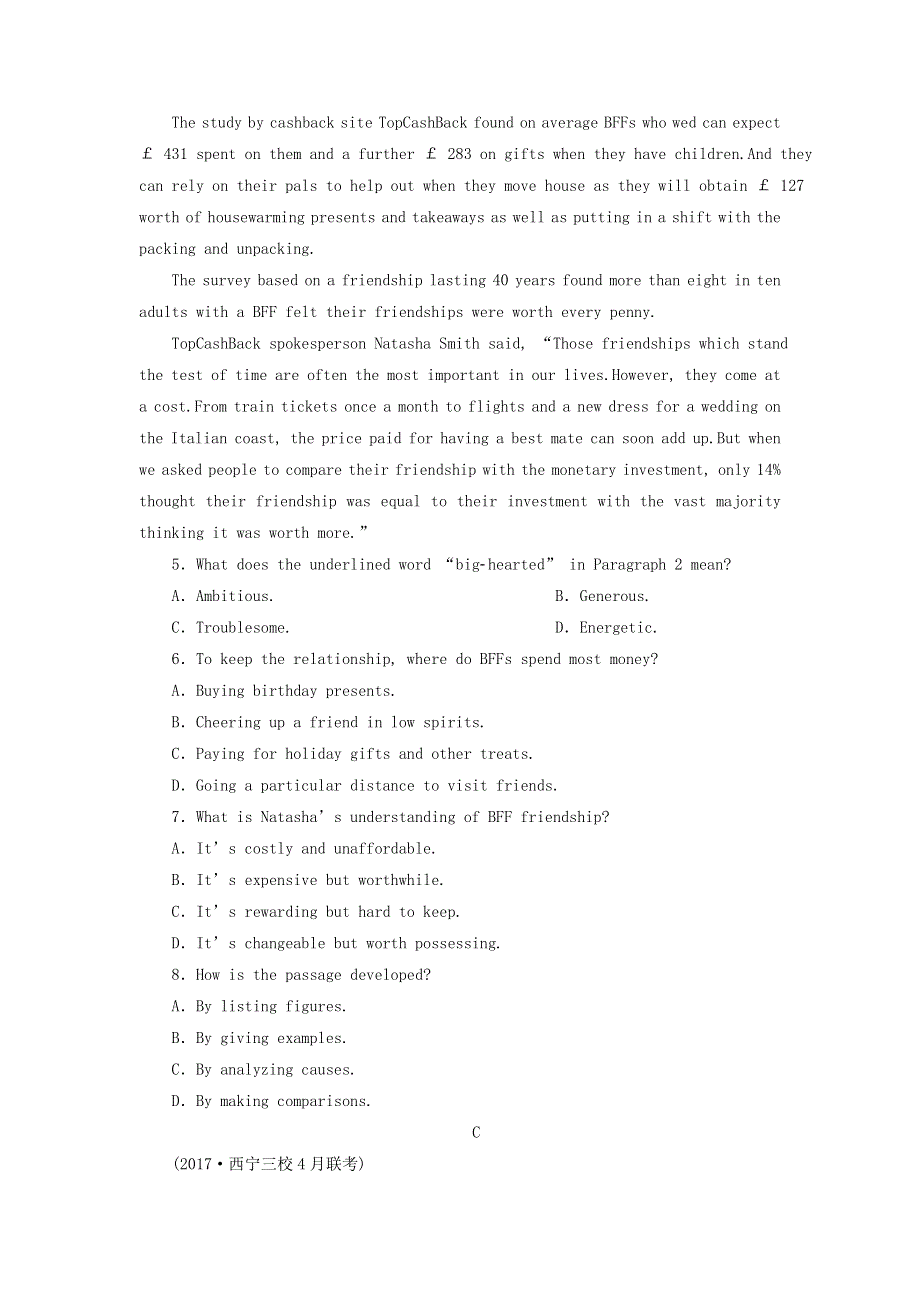 2019届高考英语总复习（练习）：阅读提速练（6） WORD版含答案.doc_第3页