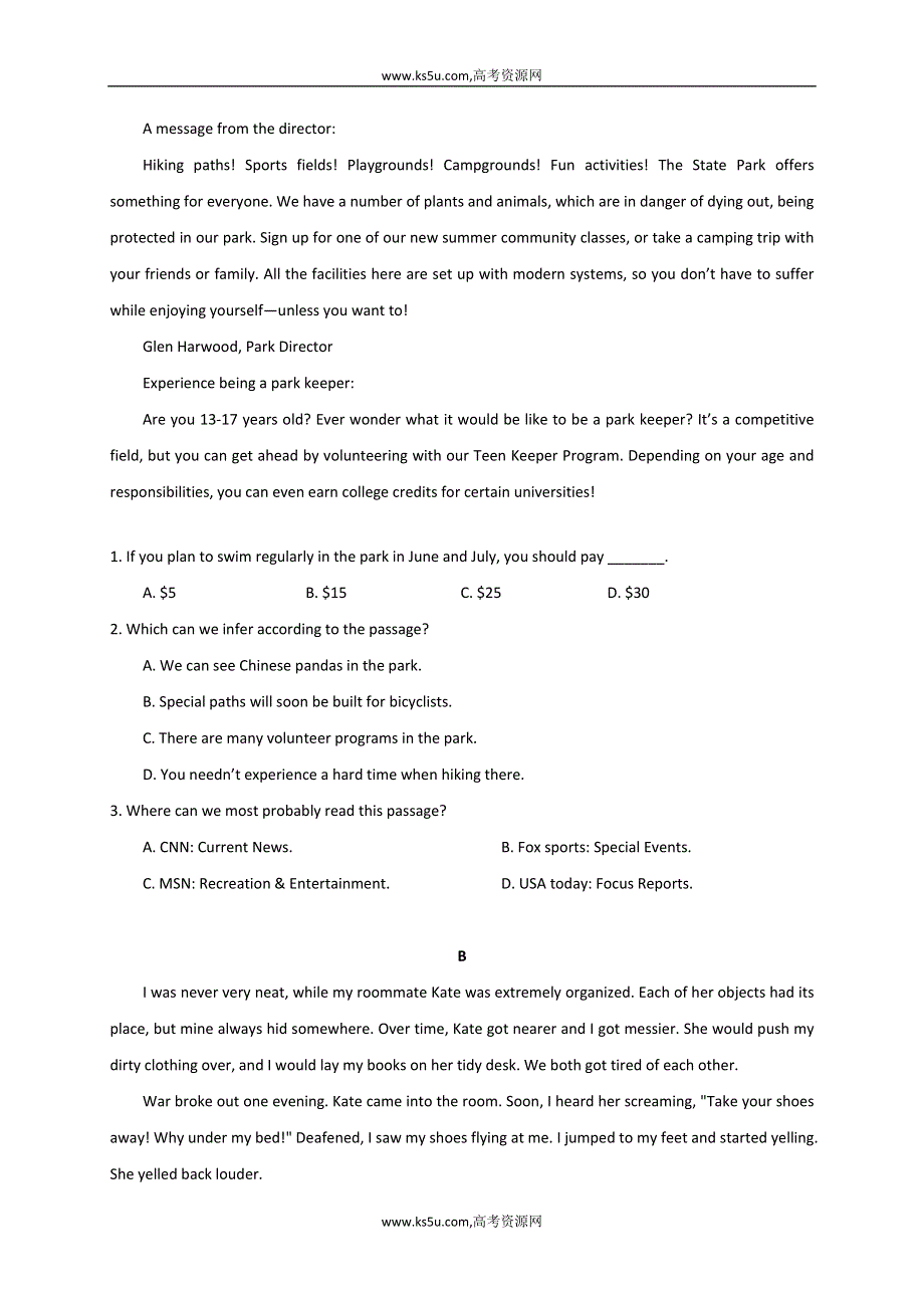 内蒙古北京八中乌兰察布分校2019-2020学年高一上学期第二次调研考试英语试卷 WORD版含答案.doc_第2页