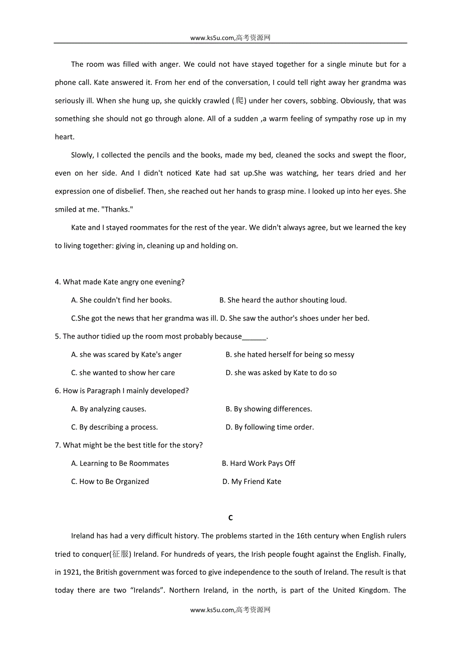 内蒙古北京八中乌兰察布分校2019-2020学年高一上学期第二次调研考试英语试卷 WORD版含答案.doc_第3页