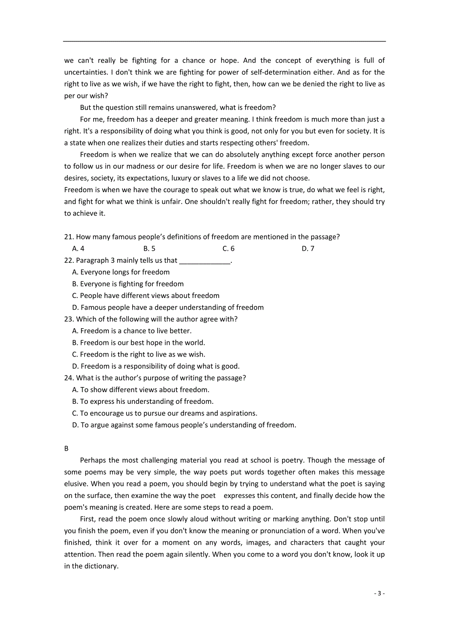 内蒙古赤峰市元宝山区第二中学2022学年高二英语下学期3月考试卷试题.docx_第3页