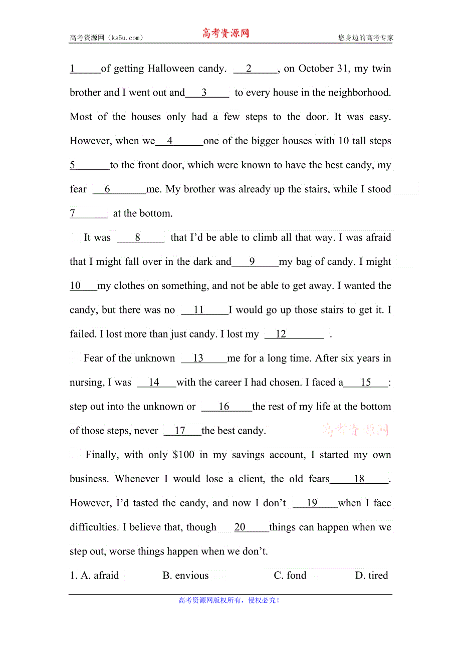 内蒙古开鲁县蒙古族中学2018-2019学年高一第10周周测英语试题 WORD版缺答案.doc_第2页