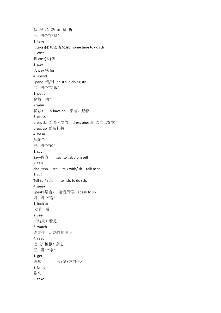 六年级下册英语素材易 混 淆 动 词 辨 析 全国版.doc_第1页