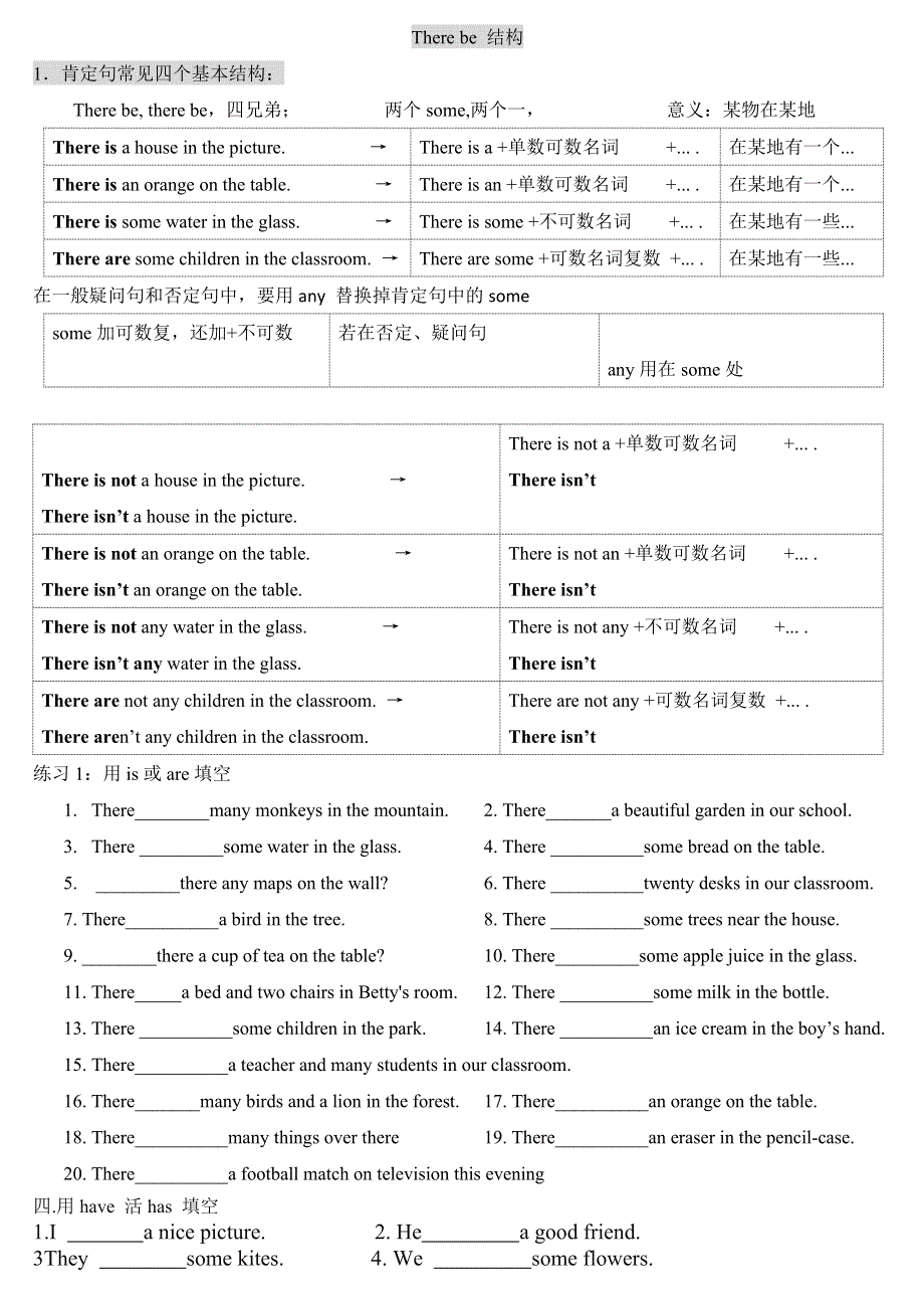 六年级下册英语试题Therebe句型讲解与练习 通用版.doc_第1页
