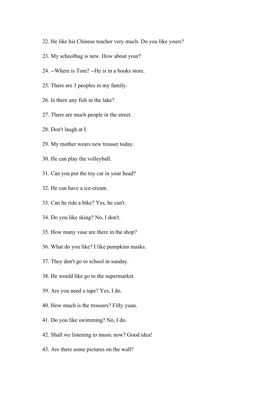 六年级下册英语试题改错题3专项练习题人教无答案.doc_第2页