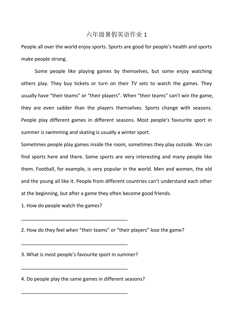 六年级下册英语试题暑假作业14.doc_第1页