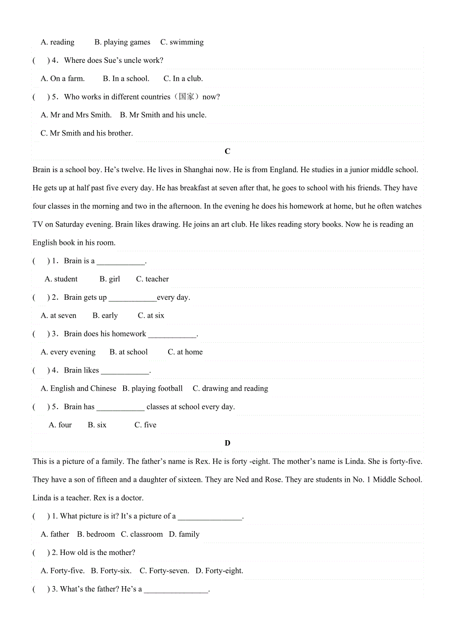 六年级下册英语试题英语阅读拔高专项练习 通用版.doc_第2页