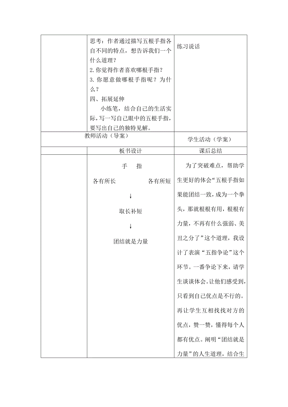 六年级下册语文教案5手指｜人教课标版.doc_第2页