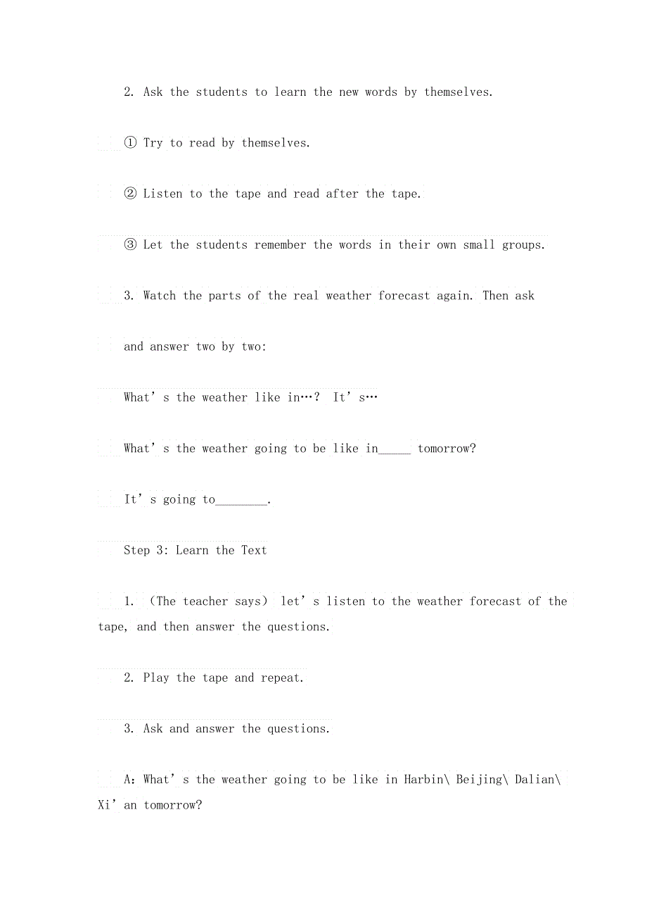 六年级下册英语教案Module 2 Unit2It will snow in Harbin外研社.doc_第3页