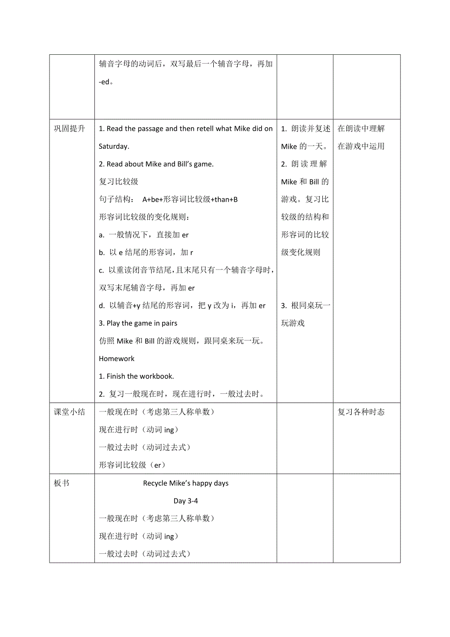 六年级下册英语教案Recycle Mike’s happy days34_人教（PEP）.doc_第3页