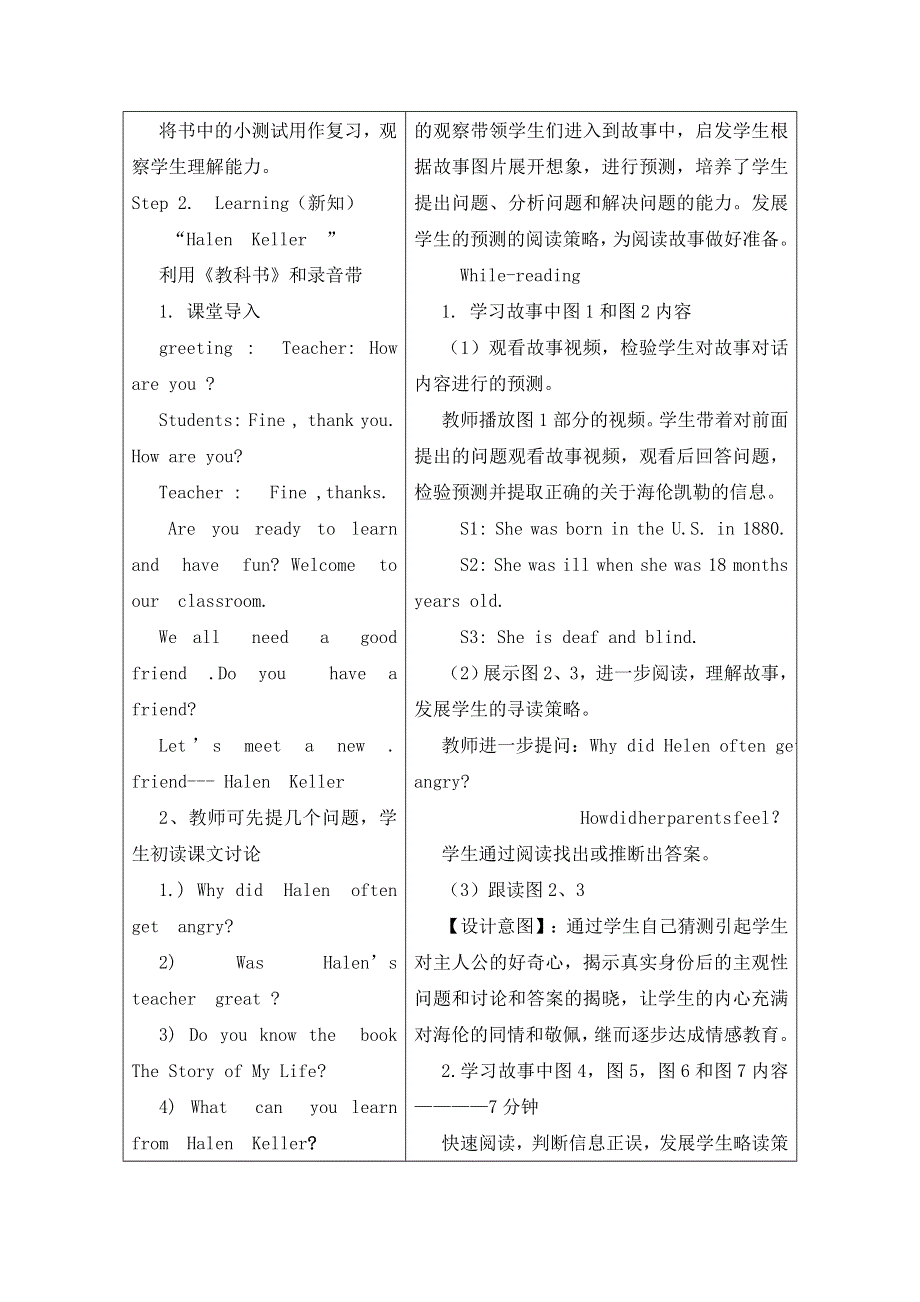 六年级下册英语教案Unit 2 Lesson 12 Halen Keller_冀教版.doc_第2页