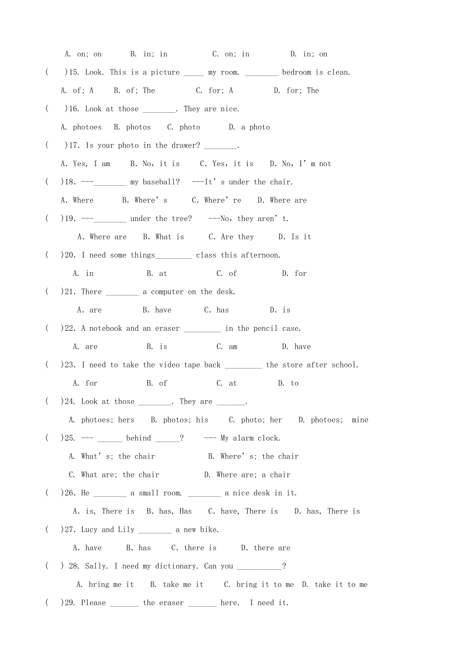 2019年七年级英语上册Unit4Where’smyschoolbag测试卷新版人教新目标版.doc_第2页