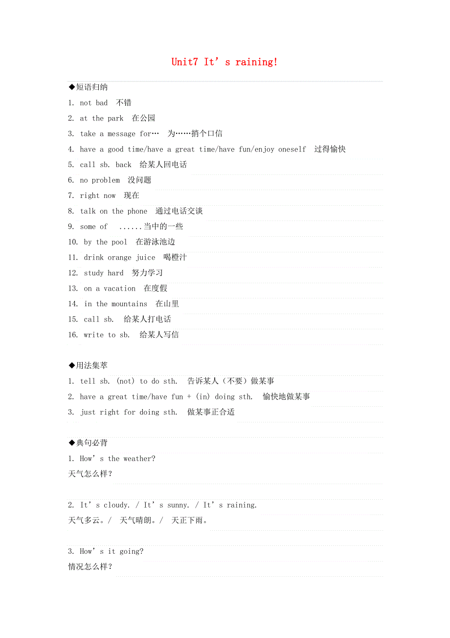 2019年七年级英语下册Unit7It’sraining知识点总结新版人教新目标版.doc_第1页