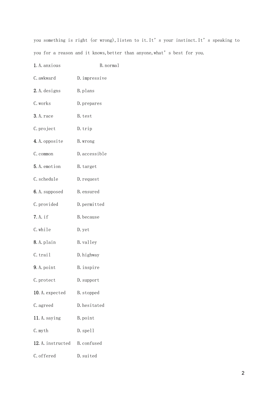 2023年新教材高考英语一轮复习 UNIT 4 语言运用题组——求精准（含解析）新人教版选择性必修第三册.docx_第2页