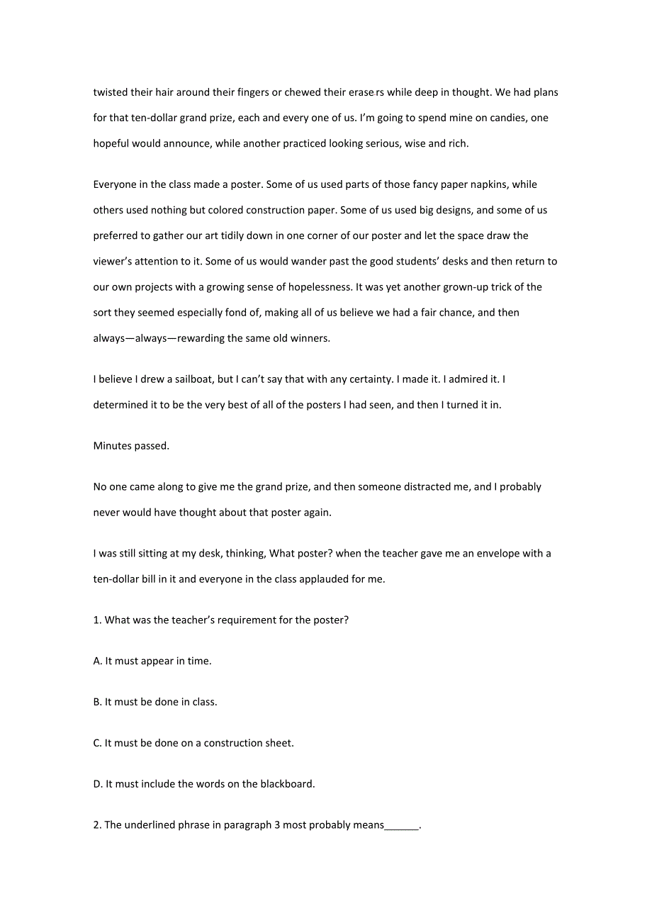 四川成都市2016高考英语阅读理解二轮提升选练80集之（64）及（解析）答案 (2).doc_第3页