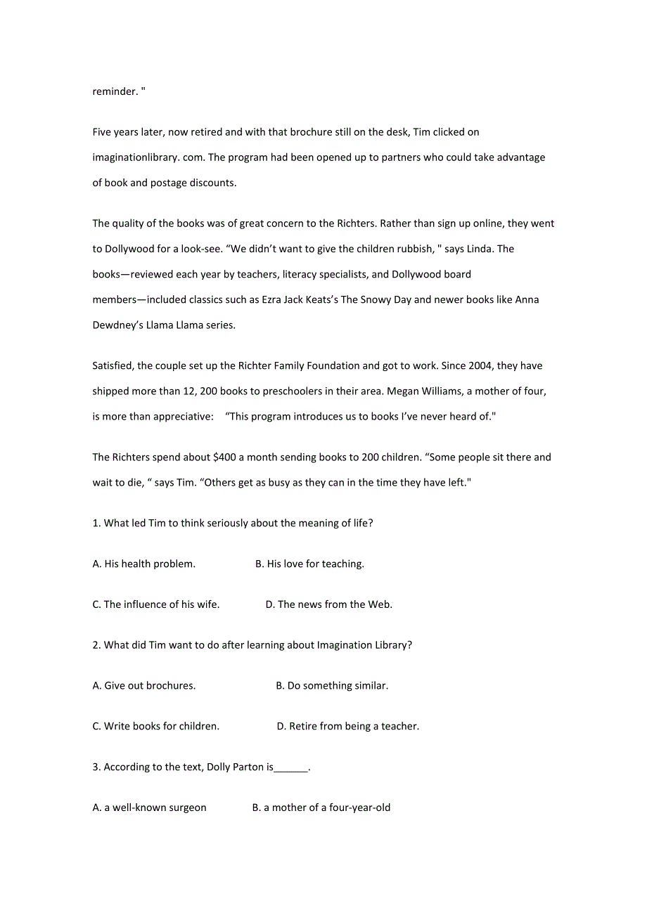 四川成都市2016高考英语阅读理解二轮提升选练80集之（74）及（解析）答案.doc_第3页