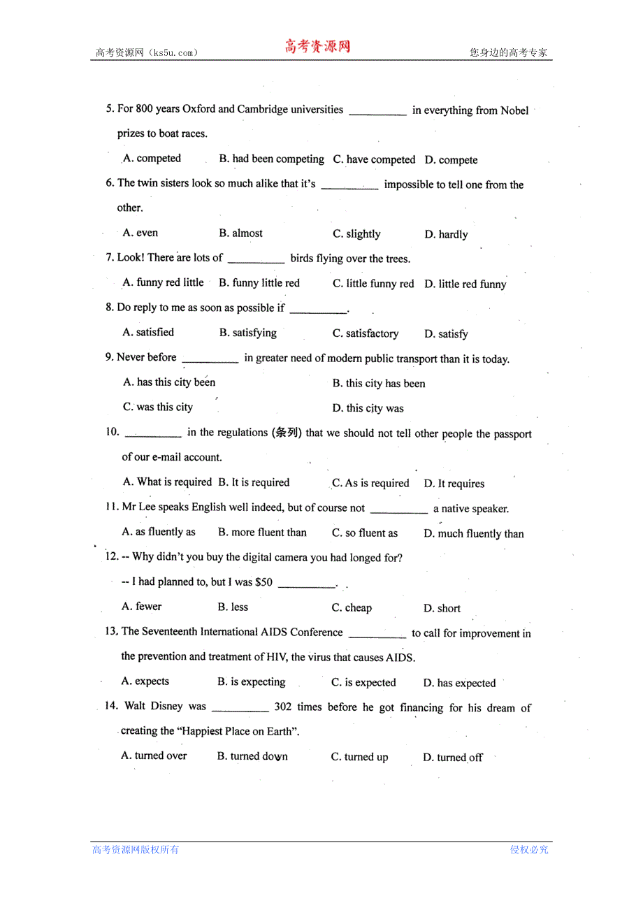 四川省2011届高三毕业班5月信息卷（五）（英语）.doc_第2页