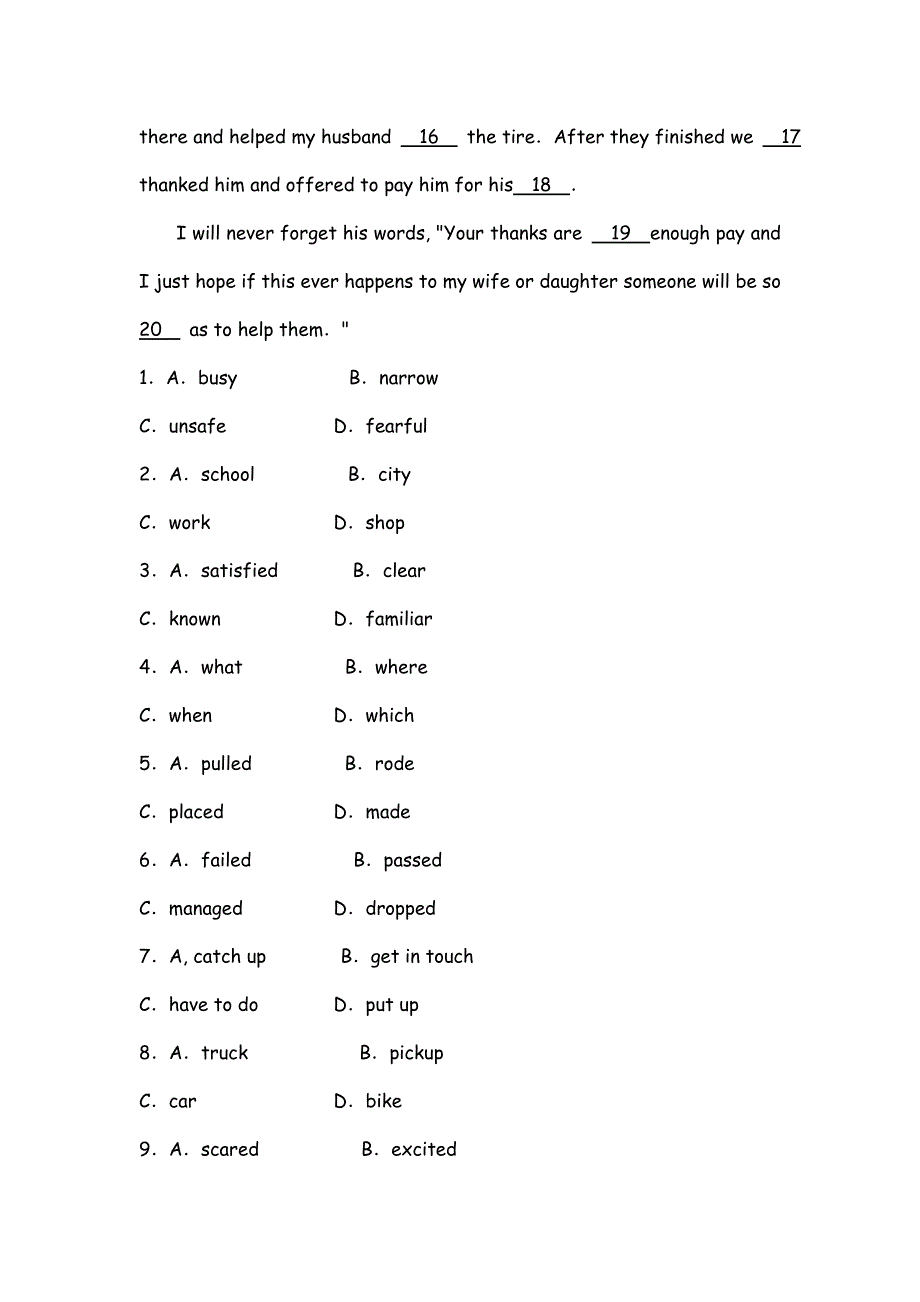 四川省2012届高三英语二轮复习专题训练：完形填空（7）.doc_第2页