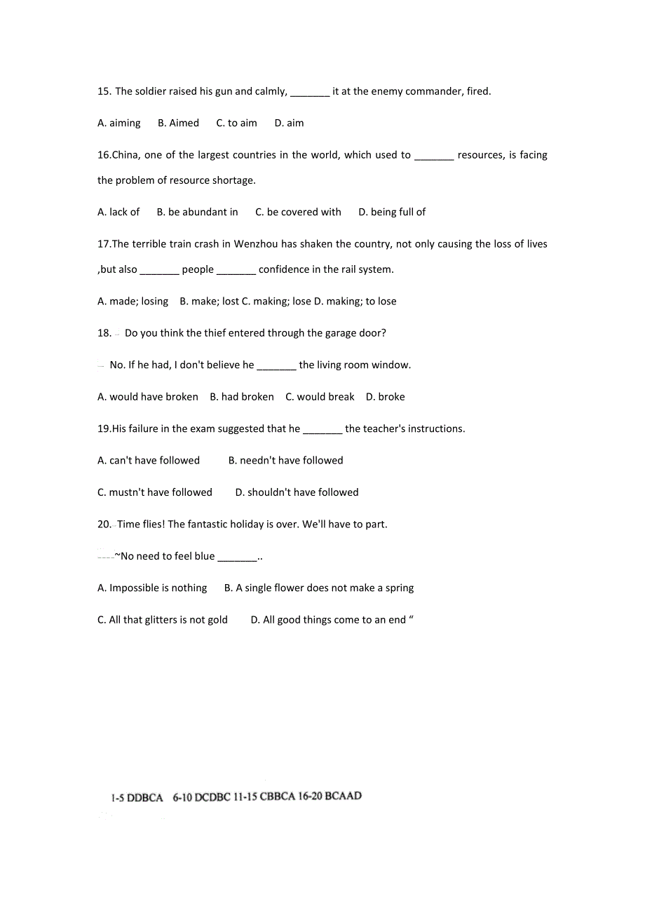 四川省2012届高三英语二轮复习专题训练：单项选择（9）.doc_第3页