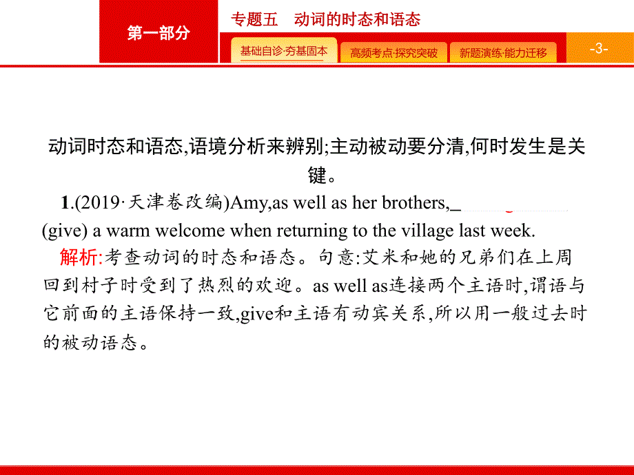 2020版英语课标二轮（广西专用）课件：第一部分　专题五　动词的时态和语态 .pptx_第3页
