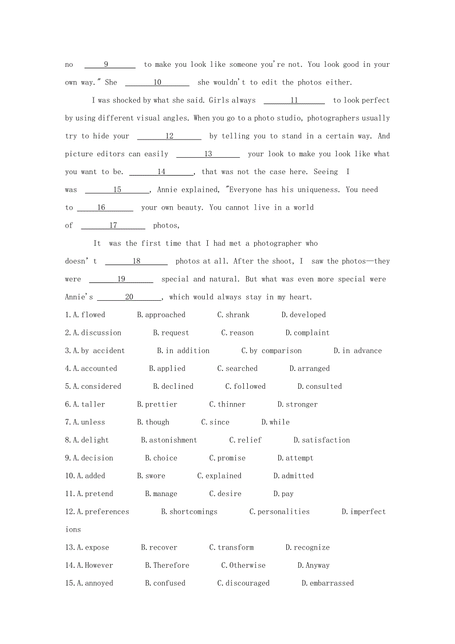 2020届高考英语一轮复习完形填空专题集训---故事类（二） WORD版含解析.doc_第3页