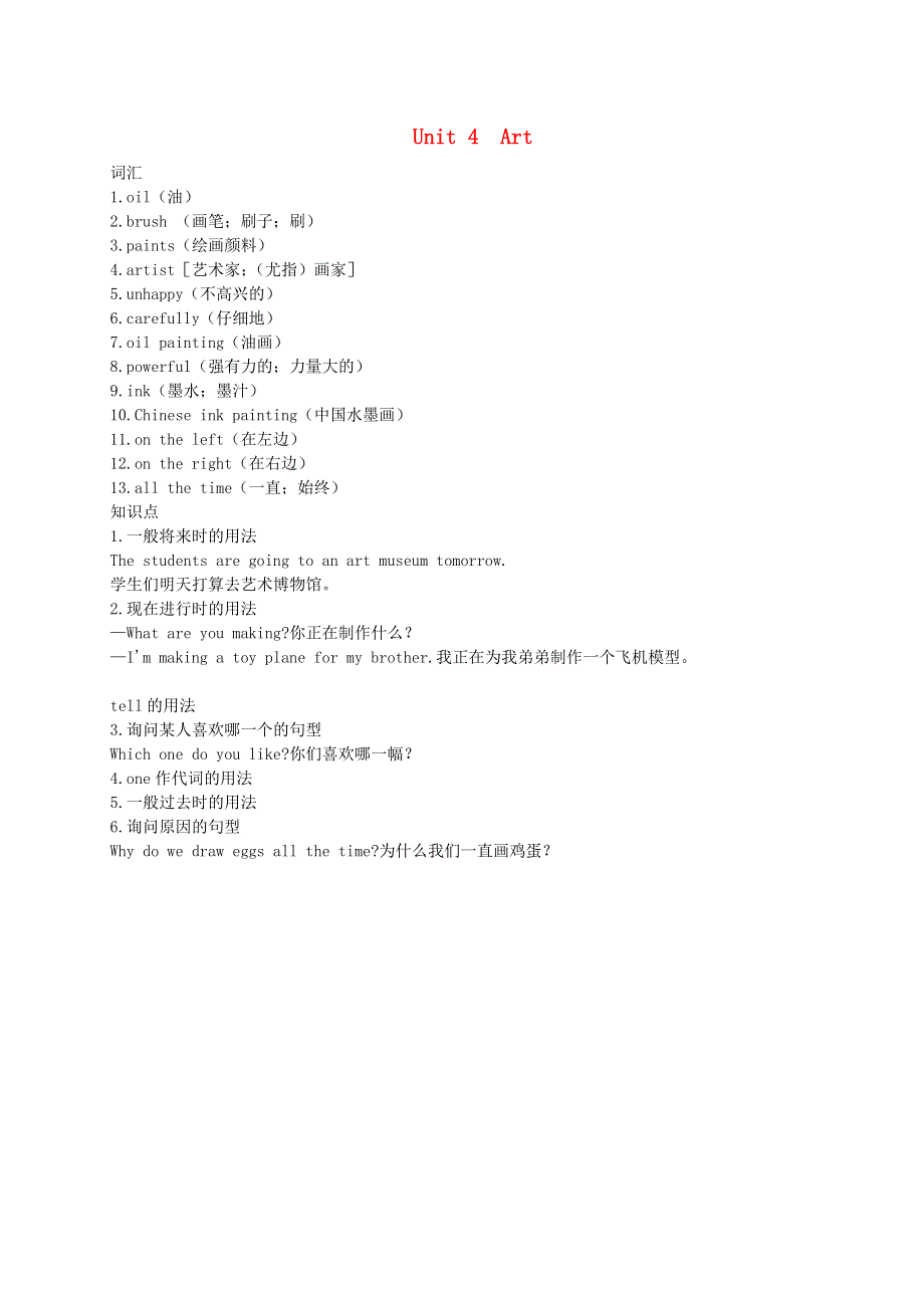 六年级英语下册 Module 2 Work and play Unit 4 Art重点知识梳理 沪教牛津版（三起） (2).doc_第1页